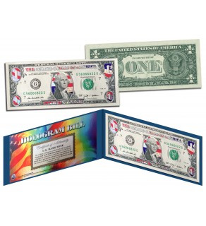 AMERICAN FLAG HOLOGRAM Genuine Legal Tender $1 US BILL with Display & Certificate