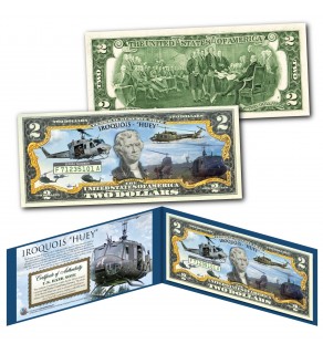IROQUOIS HUEY Bell UH-1 Military Helicopter Vietnam War Official Genuine Legal Tender U.S. $2 Bill
