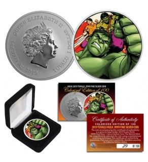 2019 1 oz Pure Silver Tuvalu Marvel Comics HULK TRANSFORMATION Colorized BU Coin - Limited & Numbered of 100