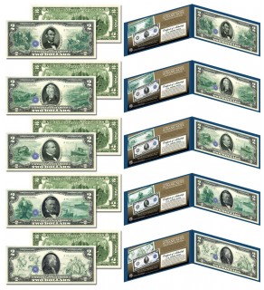 1914 Federal Reserve Notes Hybrid Commemorative - Complete Set of 5 Modern $2 Bills ($5, $10, $20, $50, $100) 