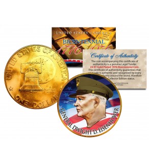 GENERAL DWIGHT D EISENHOWER Colorized 1976 IKE Dollar U.S. Coin 24K Gold Plated ARMY