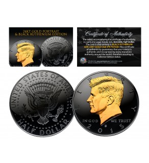 Black RUTHENIUM Clad 2015 Kennedy Half Dollar U.S. Coin with 24K Gold Clad JFK Portrait - D Mint