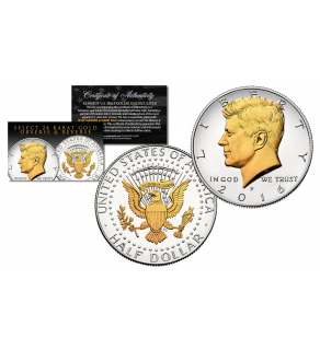 2016 JFK Kennedy Half Dollar U.S. Coin Uncirculated with SELECT 24KT Gold Gilded Highlights on Both Sides * P MINT *