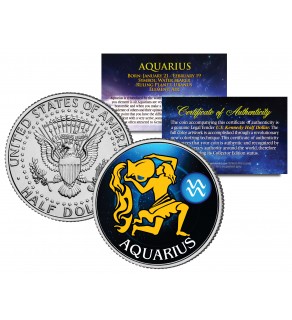 AQUARIUS - Horoscope Astrology Zodiac - JFK Kennedy Half Dollar US Colorized Coin