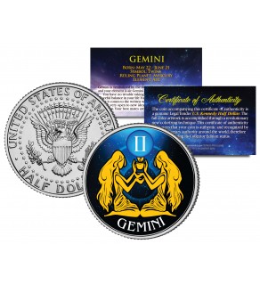 GEMINI - Horoscope Astrology Zodiac - JFK Kennedy Half Dollar US Colorized Coin