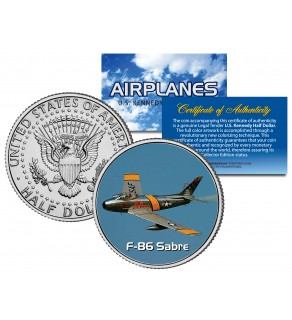F-86 SABRE - Airplane Series - JFK Kennedy Half Dollar U.S. Colorized Coin