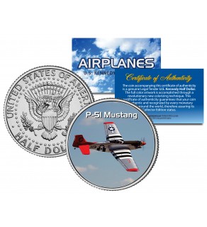P-51 MUSTANG - Airplane Series - JFK Kennedy Half Dollar U.S. Colorized Coin
