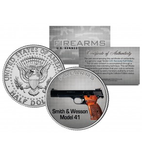 SMITH & WESSON MODEL 41 Gun Firearm JFK Kennedy Half Dollar US Colorized Coin