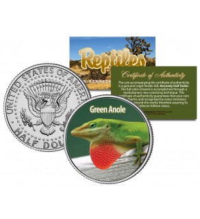 GREEN ANOLE - Collectible Reptiles - JFK Kennedy Half Dollar U.S. Colorized Coin CAROLINA LIZARD