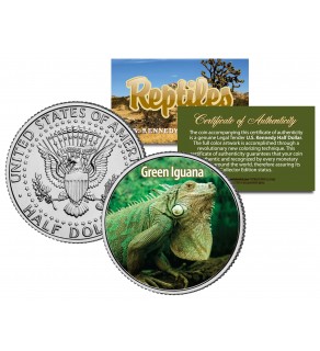 GREEN IGUANA - Collectible Reptiles - JFK Kennedy Half Dollar US Colorized Coin LIZARD