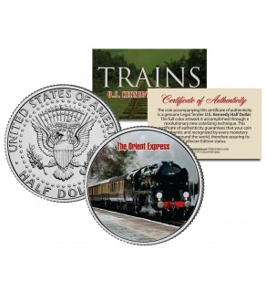 THE ORIENT EXPRESS TRAIN - Famous Trains - JFK Kennedy Half Dollar U.S. Colorized Coin