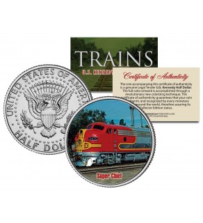 SUPER CHIEF TRAIN - Famous Trains - JFK Kennedy Half Dollar U.S. Colorized Coin