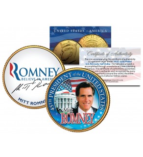 President MITT ROMNEY 24K Gold Plated JFK Kennedy Half Dollar Colorized Coin RARE PROMO