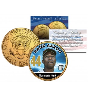 HANK AARON Baseball Legends JFK Kennedy Half Dollar 24K Gold Plated US Coin