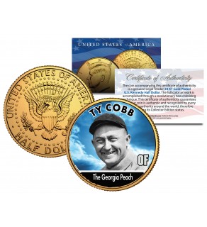 TY COBB Baseball Legends JFK Kennedy Half Dollar 24K Gold Plated US Coin