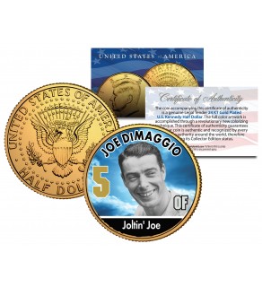 JOE DIMAGGIO Baseball Legends JFK Kennedy Half Dollar 24K Gold Plated US Coin