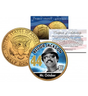 REGGIE JACKSON Baseball Legends JFK Kennedy Half Dollar 24K Gold Plated US Coin