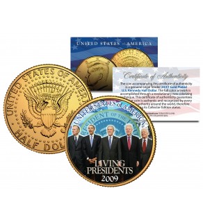 LIVING PRESIDENTS 24K Gold Plated JFK Kennedy Half Dollar Coin OBAMA BUSH CLINTON Jimmy CARTER