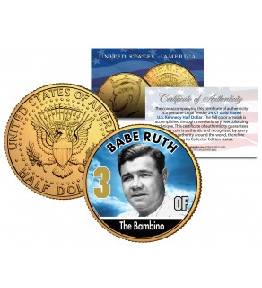 BABE RUTH Baseball Legends JFK Kennedy Half Dollar 24K Gold Plated US Coin