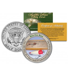 BITE-EM BATE Collectible Antique Fishing Lures Series JFK Kennedy Half Dollar US Coin