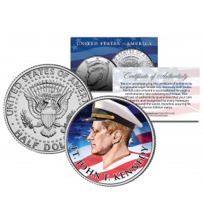 Lieutenant JOHN F KENNEDY - Flowing Flag - Colorized JFK Half Dollar U.S. Coin