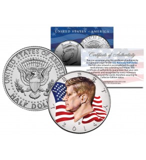 Colorized - FLOWING FLAG - 2014 JFK John F Kennedy Half Dollar U.S. Coin D Mint
