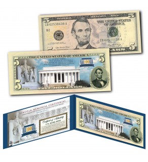 LINCOLN MEMORIAL 100th Anniversary CENTENNIAL 1922-2022 Genuine Legal Tender Colorized $5 U.S. Bill
