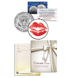 RED LIPS - KISS - RED LIPSTICK - JFK Kennedy Half Dollar US Colorized Coin