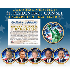  2016 Presidential $1 Dollar Fully Colorized 2-Sided * 5-Coin Complete Set * Living President Series - Carter, HW Bush, Clinton, Bush, Obama