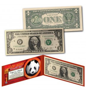 Chinese Panda Lucky Money Double 88 Serial Number U.S. $1 Bill with Red Folio