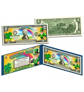 LEPRECHAUN - Four Leaf Clover - Colorized U.S. $2 LUCKY BILL - St Patrick's Day