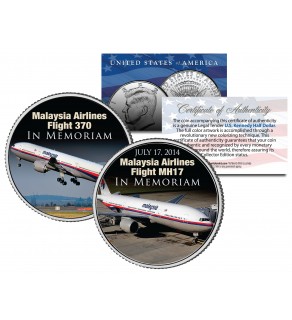 MALAYSIA AIRLINES FLIGHT 370 & MH17 In Memoriam JFK Kennedy Half Dollar US Colorized Coin