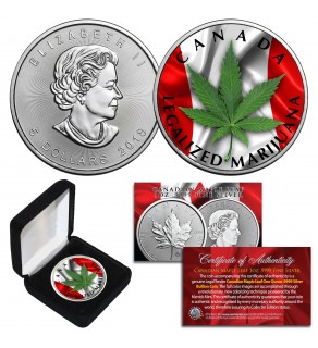 CANADA LEGALIZED MARIJUANA Colorized 2018 Genuine .9999 Silver 1 oz CANADA MAPLE LEAF BU with Box
