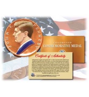 Colorized JOHN F. KENNEDY - Commemorative Medal - U.S. Inaugural Bronze Coin JFK