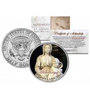 MICHELANGELO - MADONNA AND CHILD - Jesus Christ Statue Sculpture Colorized JFK Kennedy Half Dollar U.S. Coin