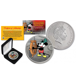 2017 New Zealand Mint Niue 1 oz Pure Silver Colorized Mickey Steamboat Willie BU Coin
