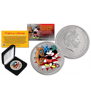 2017 New Zealand Mint Niue 1 oz Pure Silver Colorized Americana Mickey Steamboat Willie BU Coin