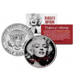 Marilyn Monroe " Portrait with Signature" JFK Kennedy Half Dollar US Colorized Coin - Officially Licensed