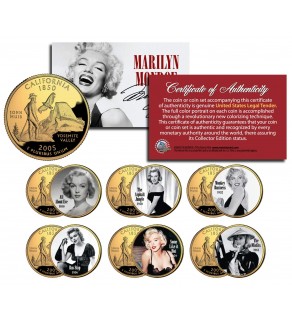 MARILYN MONROE MOVIES Colorized California Quarters 6-Coin Complete Set 24K Gold Plated - All About Eve - Officially Licensed