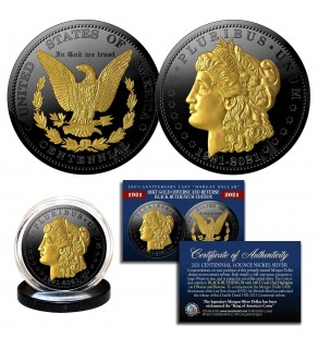 MORGAN DOLLAR Silver Tribute 1 OZ Coin 100th Anniversary 1921-2021 BLACK RUTHENIUM with 24KT GOLD Highlights 2-Sided