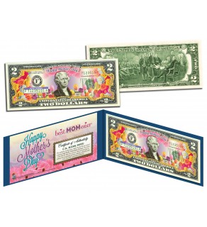 HAPPY MOTHER'S DAY Keepsake Gift Colorized $2 Bill U.S. Genuine Legal Tender with Folio