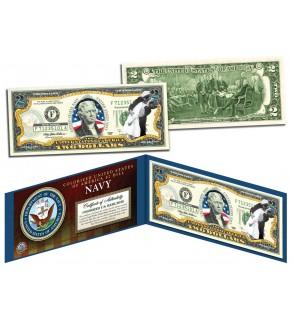 United States NAVY World War II WWII Vintage Genuine Legal Tender Colorized U.S. $2 Bill