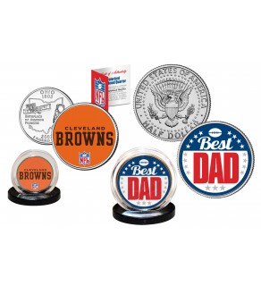 Best Dad - CLEVELAND BROWNS 2-Coin Set U.S. Quarter & JFK Half Dollar - NFL Officially Licensed