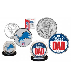 Best Dad - DETROIT LIONS 2-Coin Set U.S. Quarter & JFK Half Dollar - NFL Officially Licensed