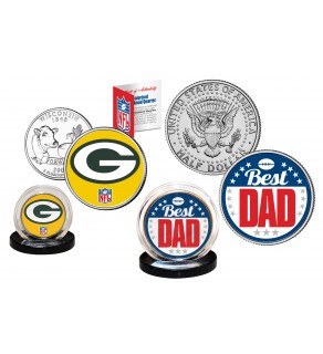 Best Dad - GREEN BAY PACKERS 2-Coin Set U.S. Quarter & JFK Half Dollar - NFL Officially Licensed