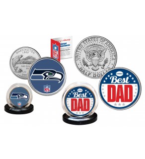 Best Dad - SEATTLE SEAHAWKS 2-Coin Set U.S. Quarter & JFK Half Dollar - NFL Officially Licensed