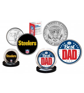 Best Dad - PITTSBURGH STEELERS 2-Coin Set U.S. Quarter & JFK Half Dollar - NFL Officially Licensed