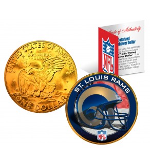ST. LOUIS RAMS NFL 24K Gold Plated IKE Dollar US Colorized Coin - Officially Licensed