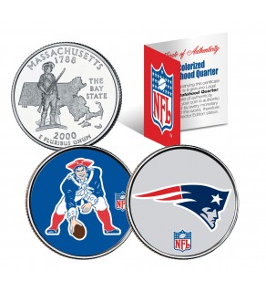 NEW ENGLAND PATRIOTS - Retro & Team Logo - Massachusetts Quarters 2-Coin U.S. Set - NFL Officially Licensed