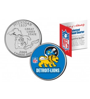 DETROIT LIONS - Retro Logo - Michigan Quarter US Colorized Coin Football NFL - Officially Licensed